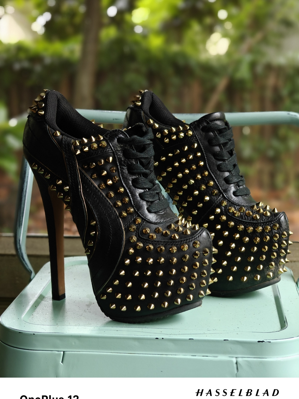 ZIGI girl Black Platform Stiletto Booties with Gold Studs - Picture 3 of 7